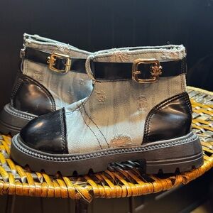 Denim Patent Leather Stretch Bootie Sz 28/11 Girls